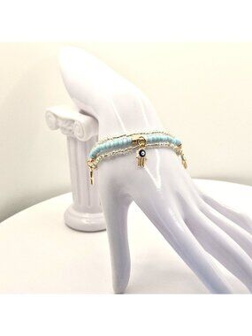 Evil Eye Bracelet Set for Protection, Hamsa Hand Bracelet Stack, Blue Lucky